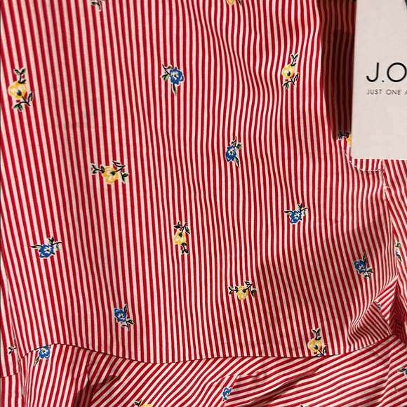 J.O.A. Red and White Striped Women's Shorts with Floral Accents - Picture 3 of 3